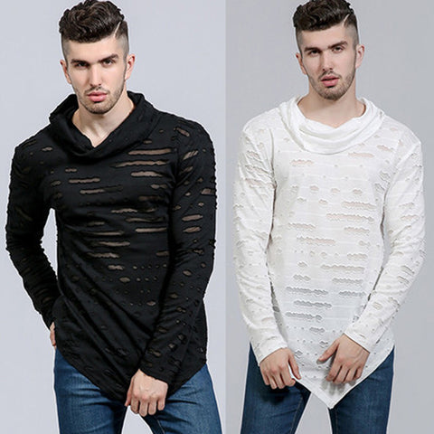 Long T shirt Cotton Causal Top Ripped Holes