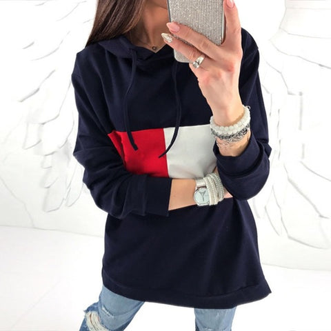 Women Hoodies Long Sleeve Contrast Color